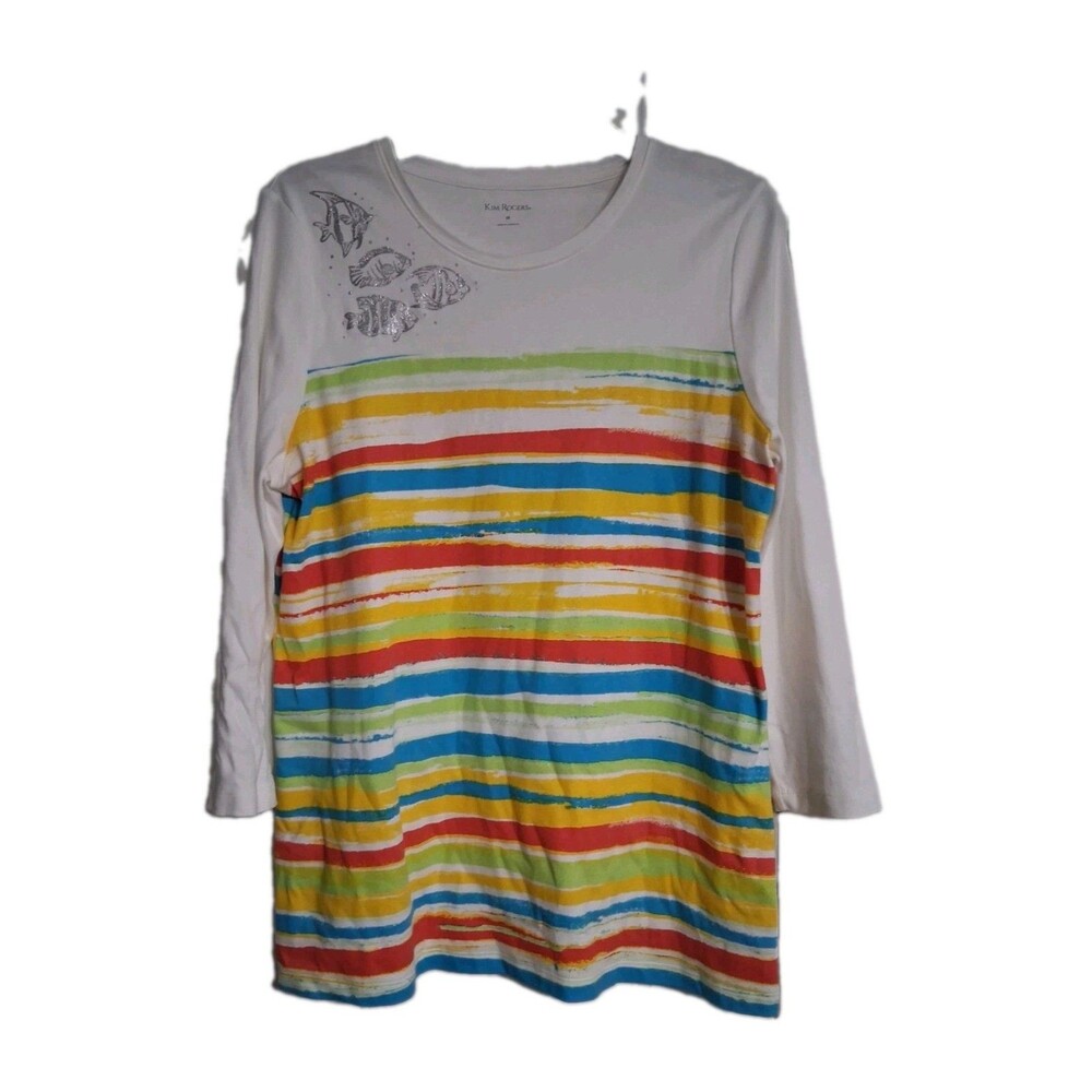 Women's Kim Rogers Long Sleeve Colorful Fish Top Size M
